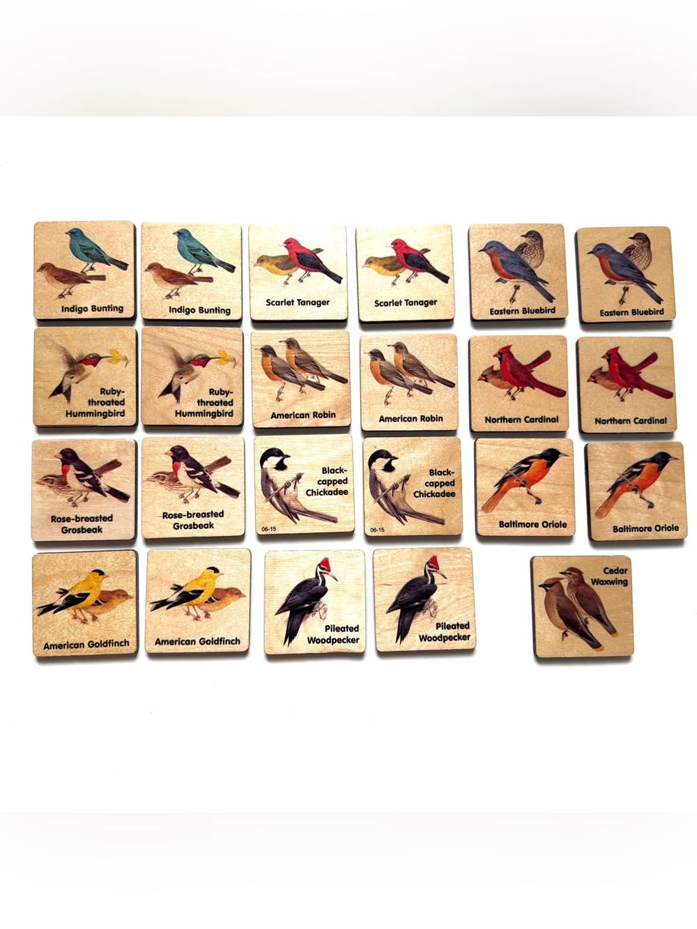 Maple Landmark Wooden Backyard Birds Memory Tiles Educational Toy Made in USA
